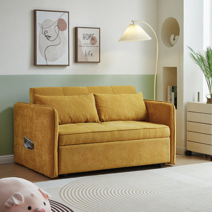 Chenille Fabric Pull-Out Sleeper Loveseat Sofa in Yellow