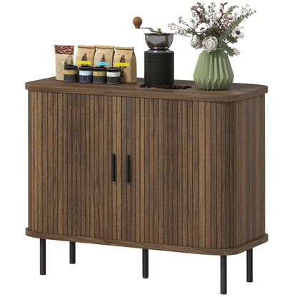 Nordic walnut sideboard buffet cabinet with tambour doors
