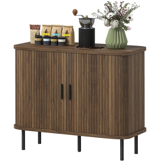 Nordic walnut sideboard buffet cabinet with tambour doors