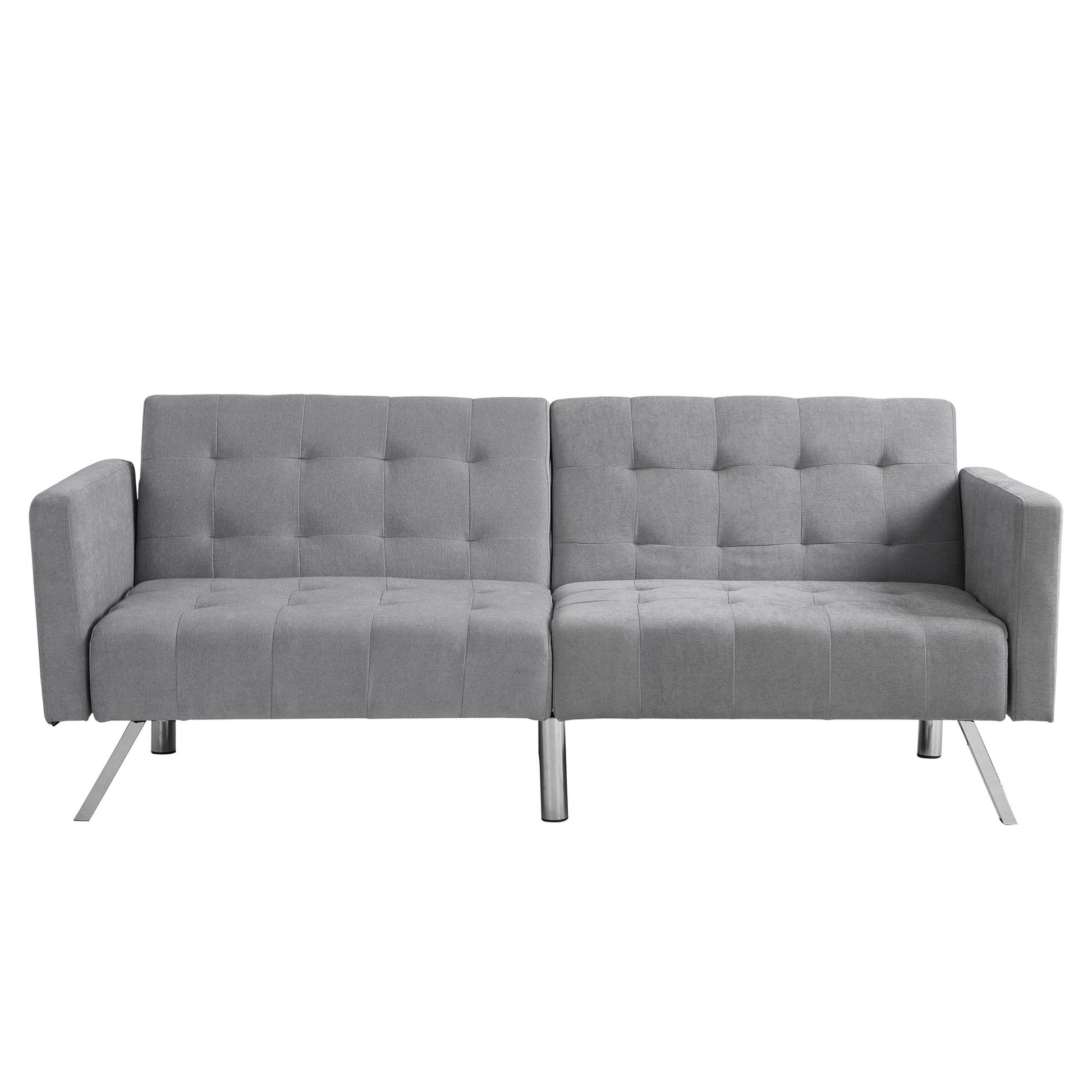 Light grey modern convertible sofa bed with split back design