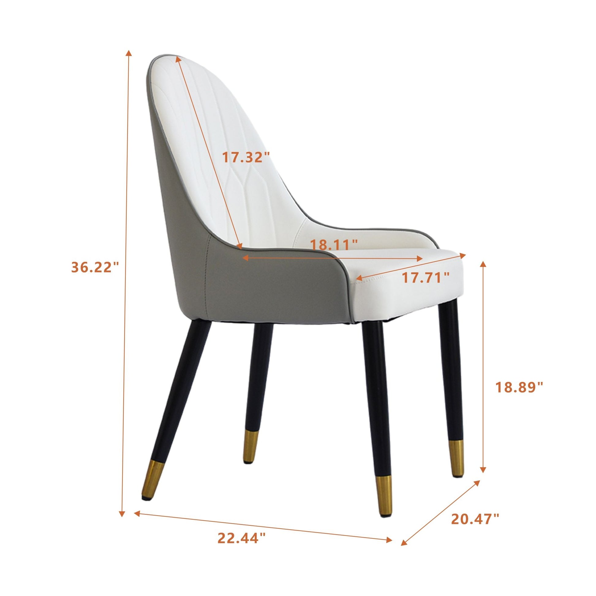 Modern white and gray PU leather dining chairs set of 2