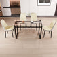 4-person rectangular glass dining table set with black metal legs