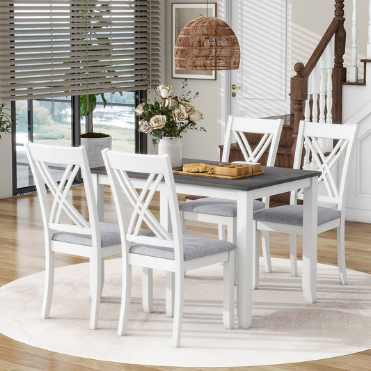 Rustic 5-piece wood dining table set with X-back chairs