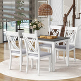 Rustic 5-piece wood dining table set with X-back chairs