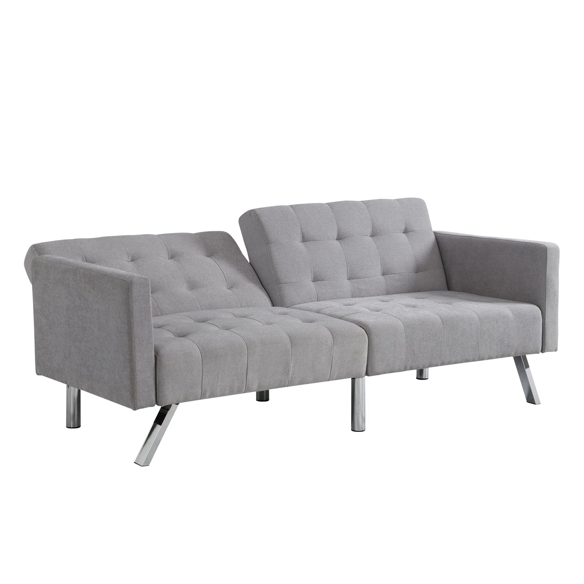 Light grey modern convertible sofa bed with split back design