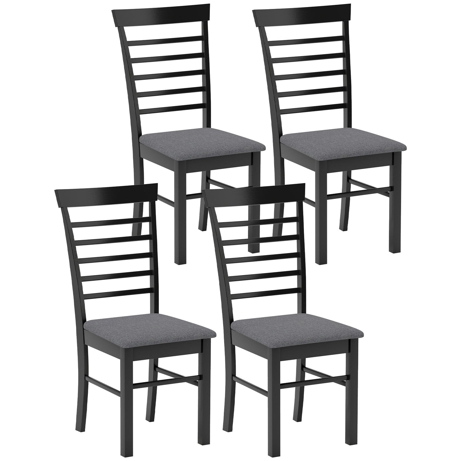 Wooden farmhouse dining chair set of 4 with upholstered gray seat