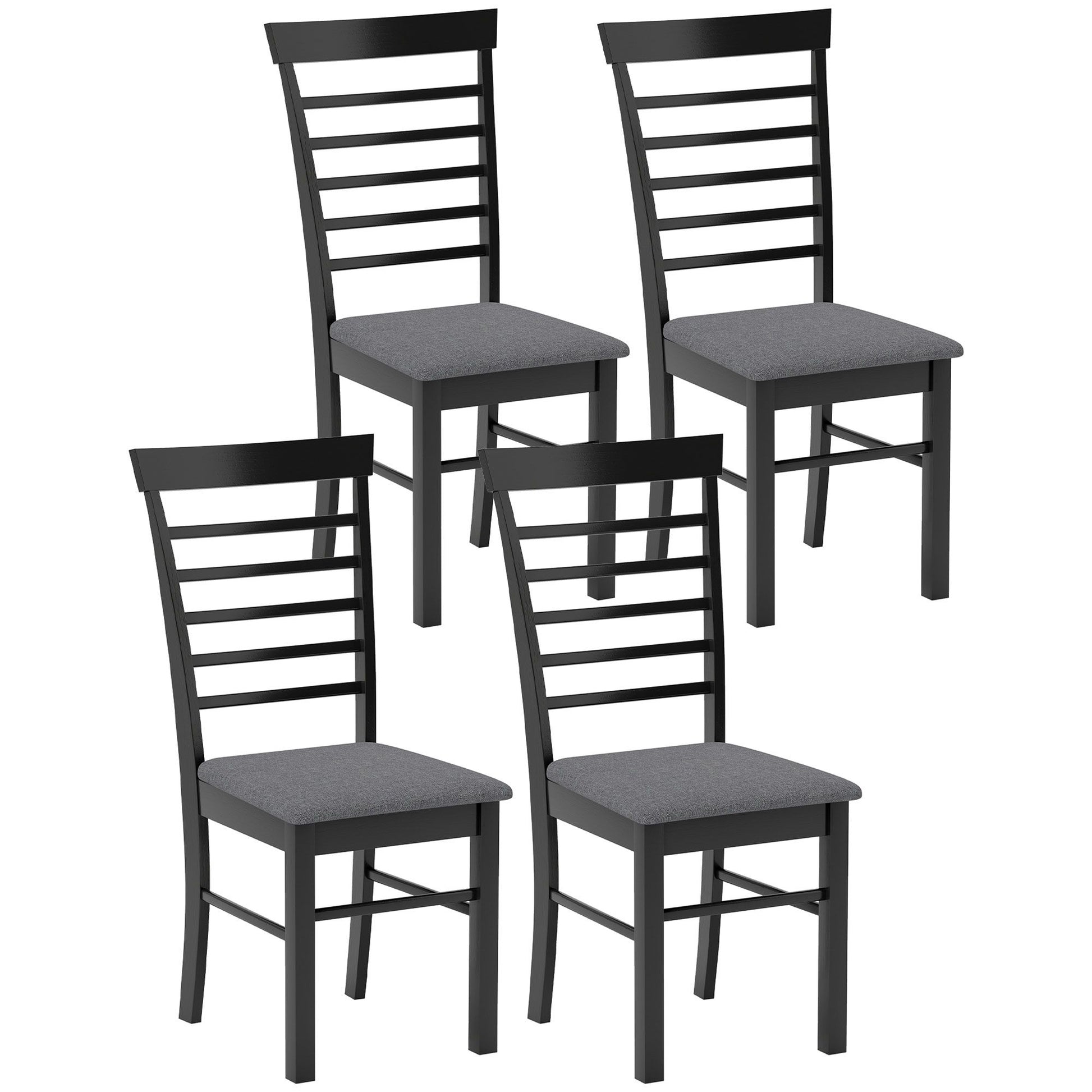 Wooden farmhouse dining chair set of 4 with upholstered gray seat
