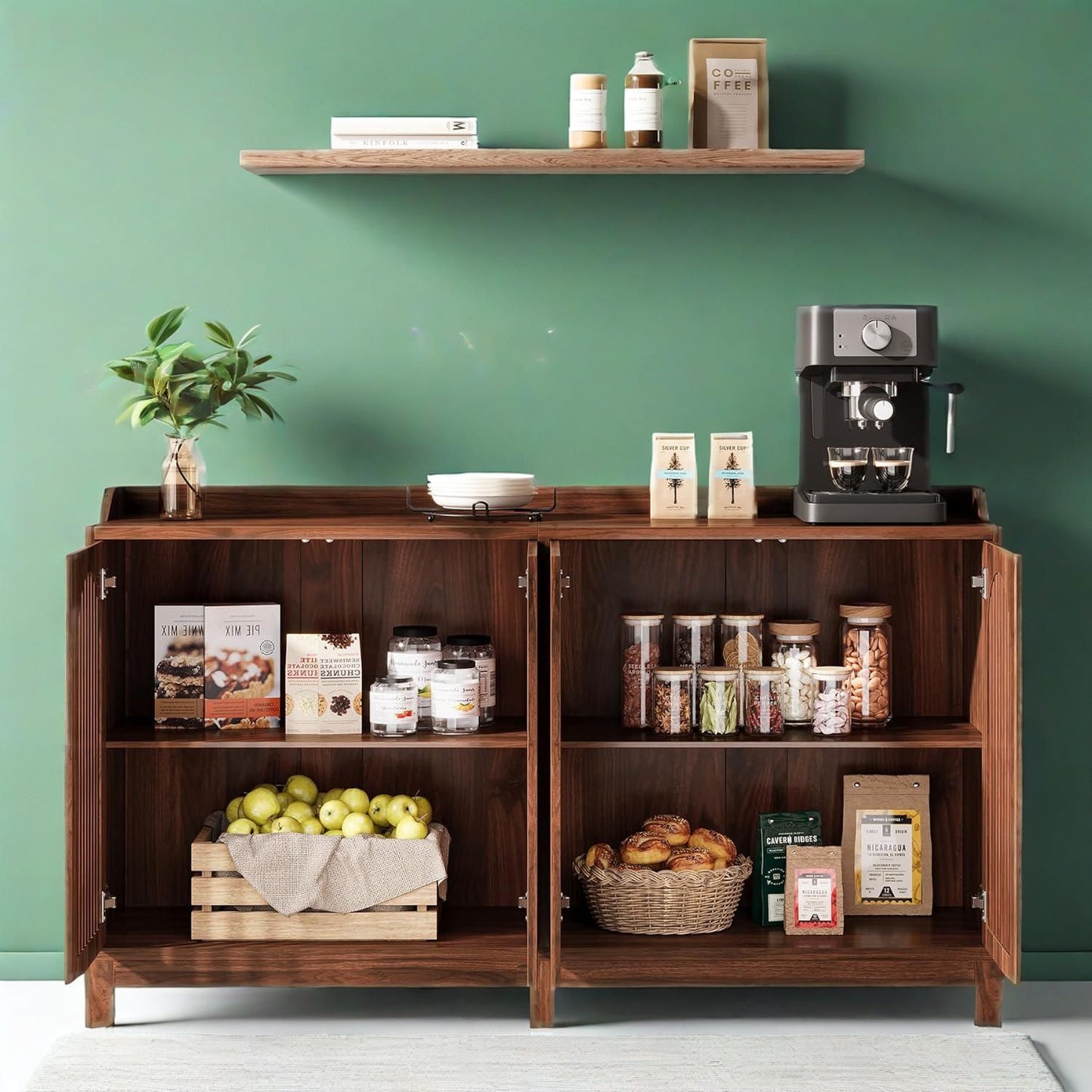 Farmhouse sideboard with arched grille doors and wood finish