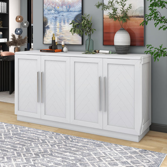 Modern 4-door buffet sideboard with silver handles
