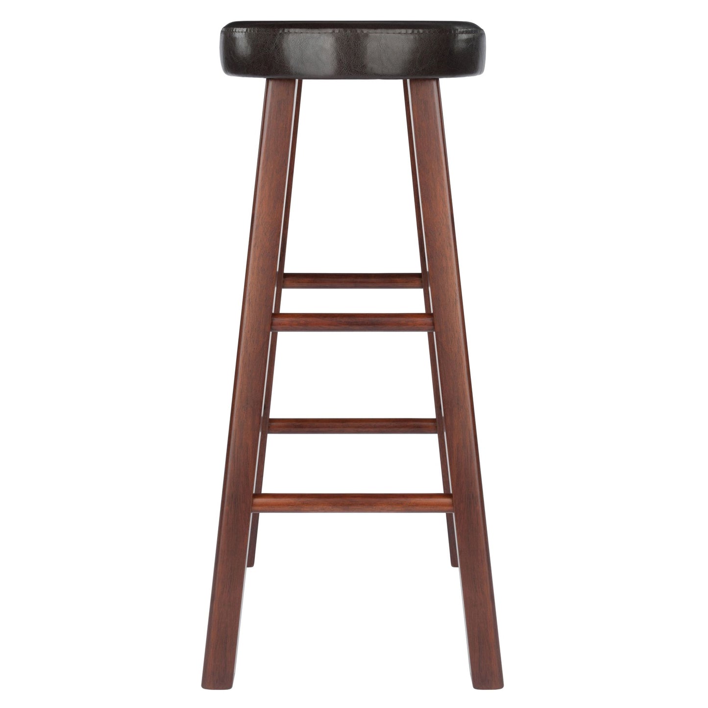 Wooden bar stool set with crossbar footrests and cushioned top