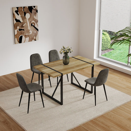 5-piece modern dining table set with wood top and metal legs