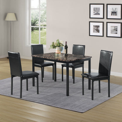 5-piece faux marble dining set with black metal legs