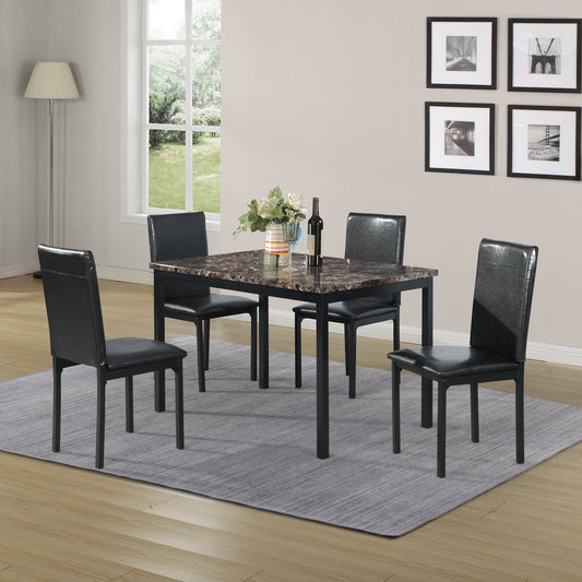 5-piece faux marble dining set with black metal legs