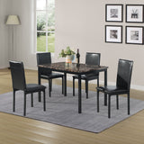 5-piece faux marble dining set with black metal legs
