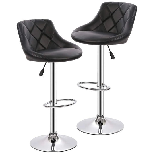 Bar Stool with Adjustable Height, Black, Set of 2